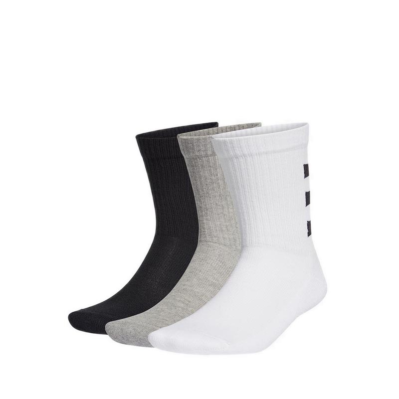 Unisex 3-Stripes Half-Cushioned Crew Socks 3 Pairs - White/Black/Medium Grey Heather