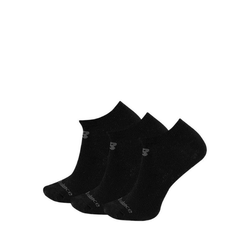 Performance Flat Knit No Show 3 Pair Unisex Socks - Black