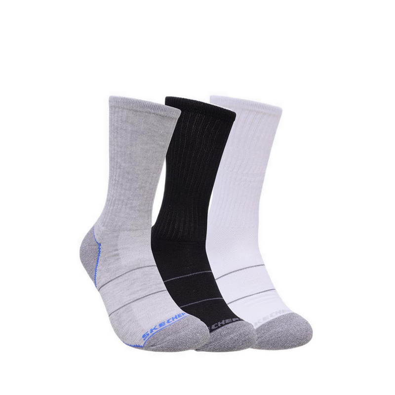 3PK Extended Terry Work Crew Men Socks - Grey / Black