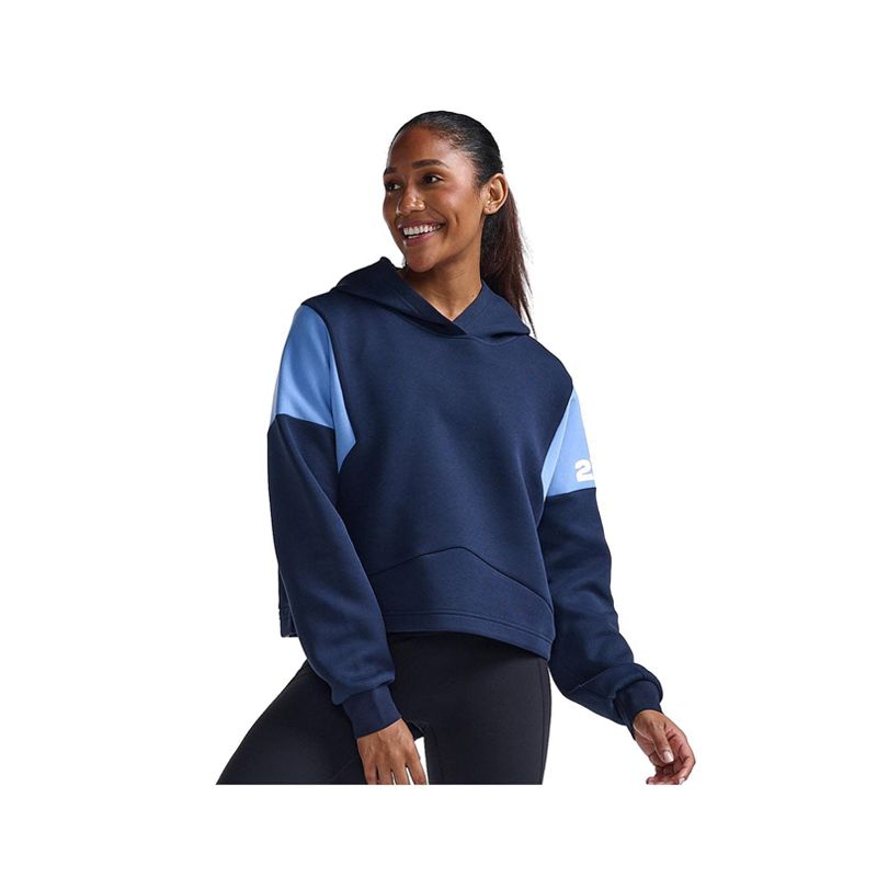 Womens Form Spliced Crop Hoodie - Navy