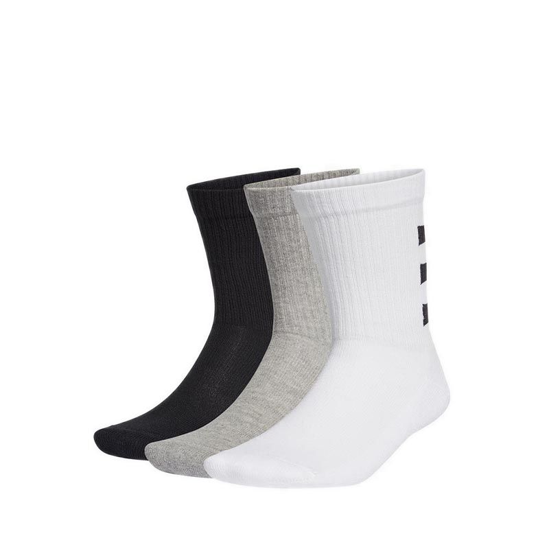 Unisex 3-Stripes Half-Cushioned Crew Socks 3 Pairs - White/Black/Medium Grey Heather