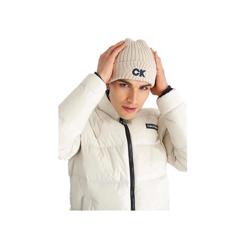 Ribbed Knit Beanie Hd Emb Hats Men's - Sand