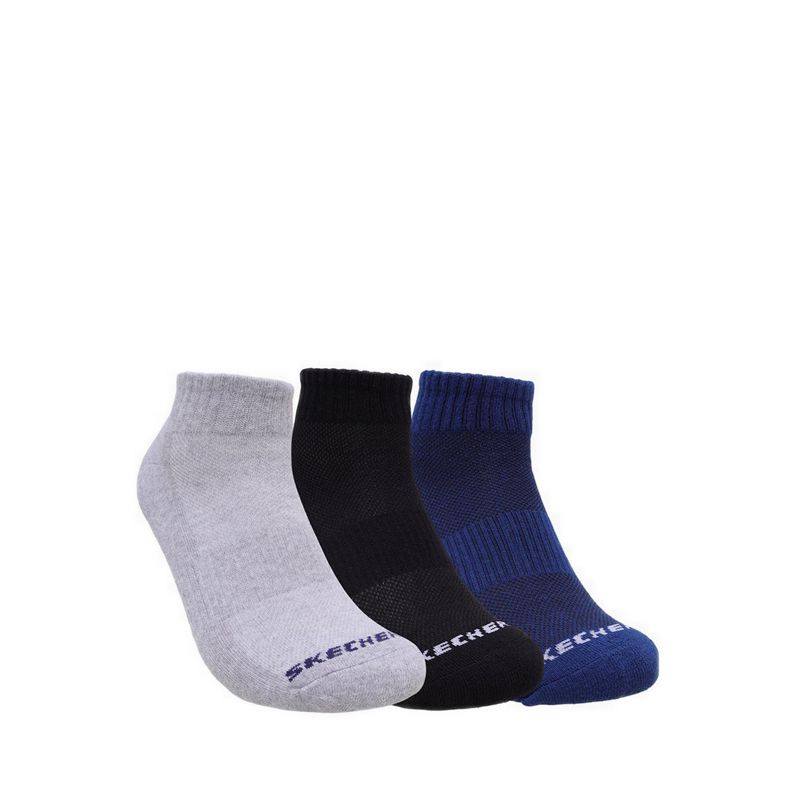3PK 1/2 Terry Qtr Crew Unisex Socks - Black / Multi