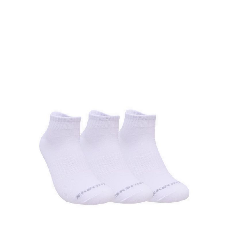 3PK Non Terry Qtr Crew Unisex Socks - White Traditional