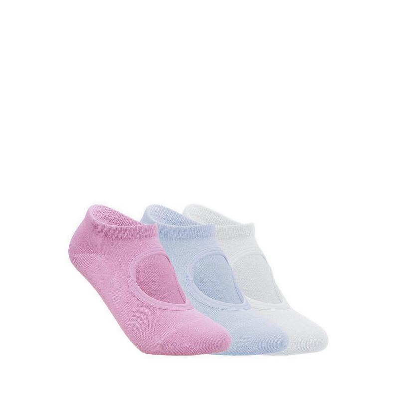 3Pk Womens Non Terry Low Cut Yoga / Pilates Socks - Purple Multi