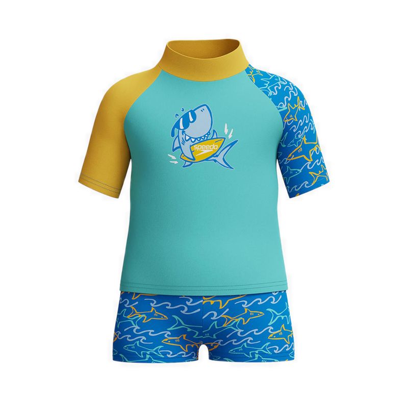 Boys Digital Short Sleeve Rash Top Set - Turquoise Blue