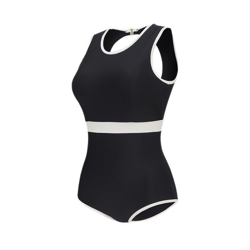 Women Asia Fit  Shaping Open Back One Piece  Black White