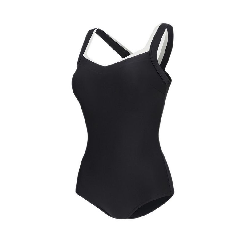 Women Asia Fit Shaping Double Stripe One Piece  Black White