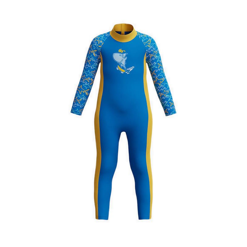 Boys Printed All-In-One Sun Suit - Blue Yellow