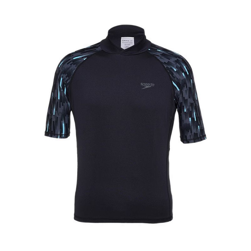 Male Deluxe Short Sleeves Breathable Water Activity Top - Black/Marine Blue