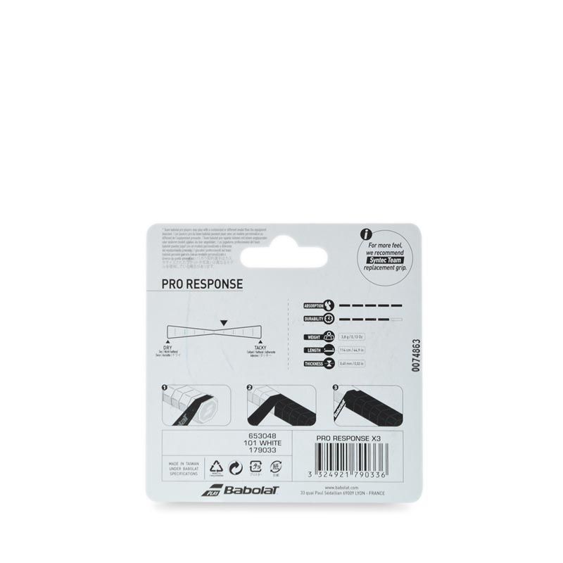 2020 Pro Response X 3 Unisex Tennis Overgrip - White