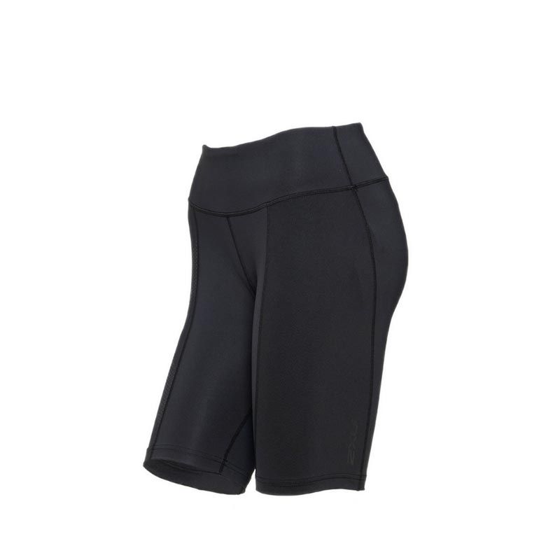2XU Women's Mid-Rise Compression Short - Black - Black/Dotted Black Logo