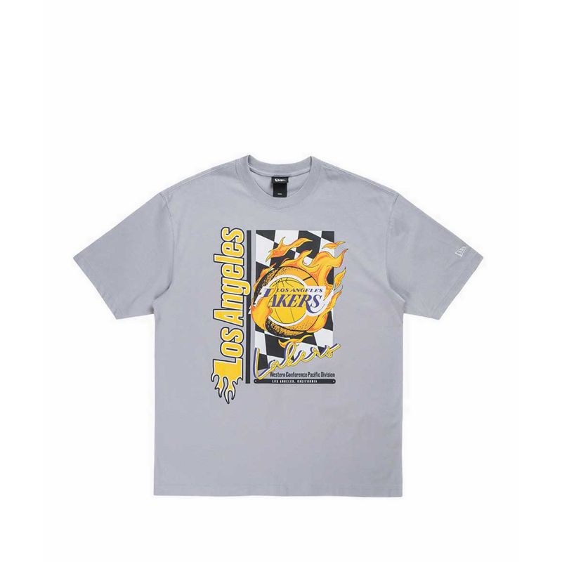 Oversized Ss Tee NBA Flame Graphic Los Angeles Lakers Men's T-Shirt - Dolphine Gray
